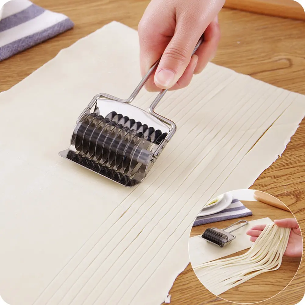 
Stainless Steel Pasta Noodle Cutter Noodle Lattice Roller Spaghetti Maker Dough Cutter 