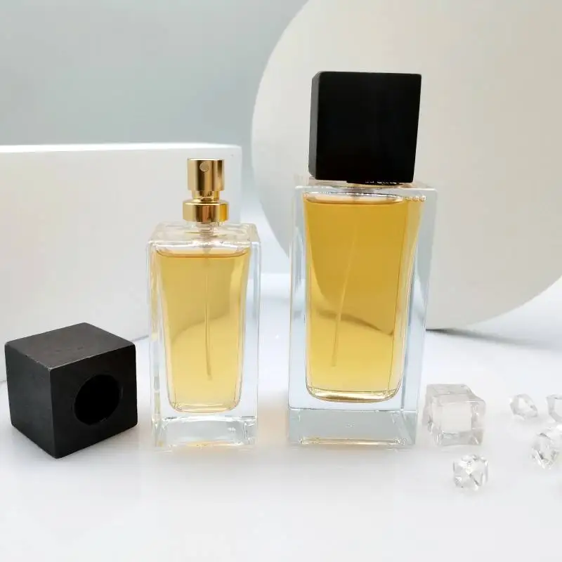 50ml 100ml Rectangle Manufacturer 50ml Square Spray Cosmetic Container Empty Premium Luxury Glass Perfume Spray Bottle