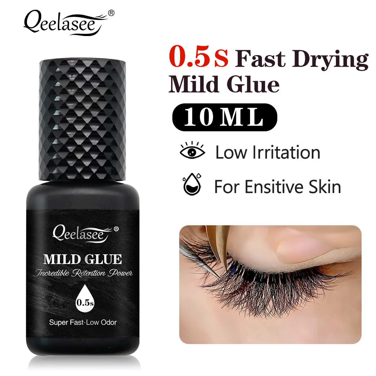 Qeelasee Mild  0.5s Fast Dry  10ml Volume  Glue  Customized  OEM  Private Label  factory price Eyelash  Extension  Glue