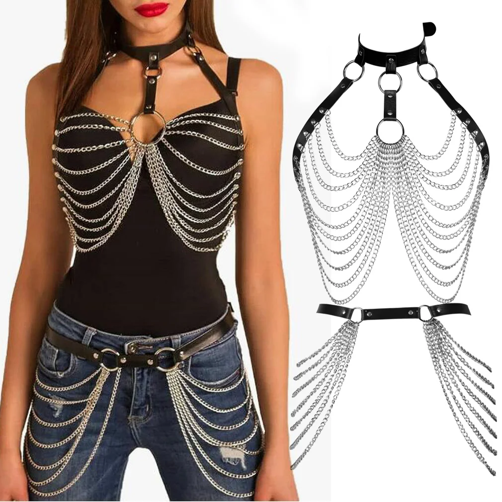 2023 New style Leather Women Gothic Garter Belts Lingerie Bra Top Adjust Strap Sexy Set Hollow Out Halloween Carnival Set