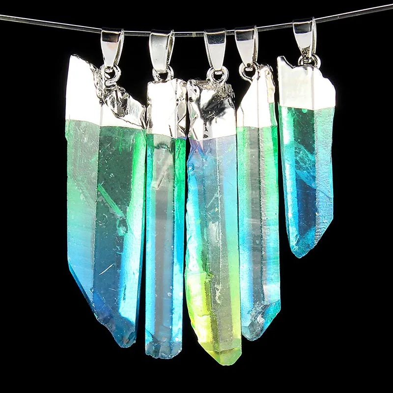 Natural Gem Stones Clear Crystal Necklaces & Pendants Reiki Healing Irregular White Yellow Purple Pink Quartz Pendulum