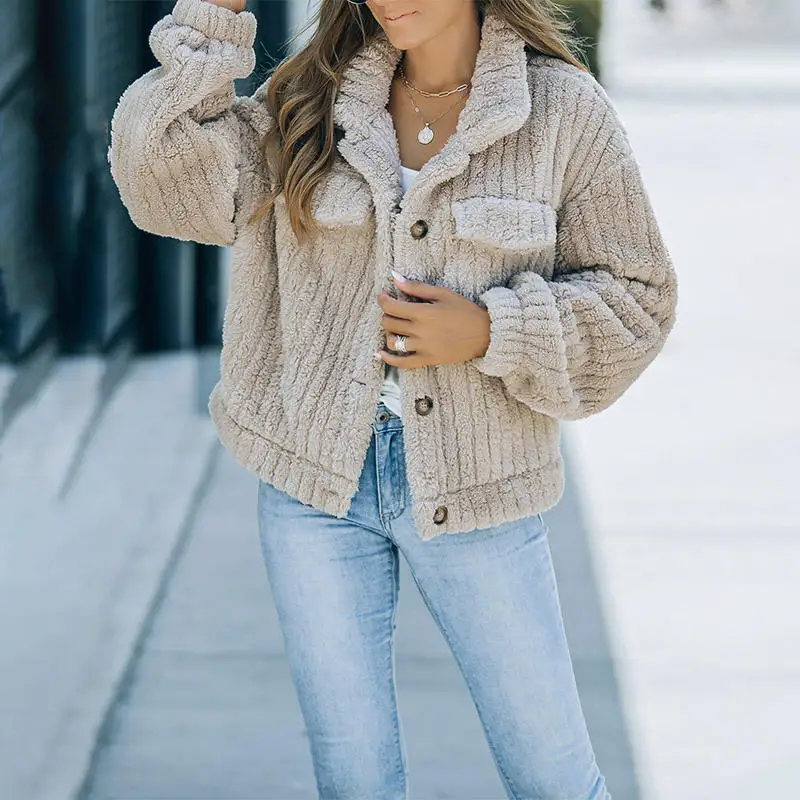 Custom Logo Private Label Warm Ladies Sherpa Jacket Winter Fluffy Fur Fleece  Coats For Women