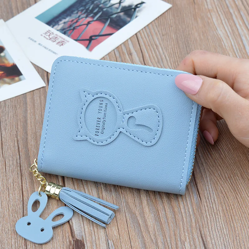 
Wholesale long wallet for women cute cartoon girls slim wallet hot selles PU leather coin purse girls small tassel card holder 