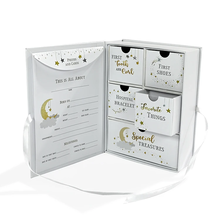 Custom Eco Friendly Decorative Cardboard Paper Baby First Tooth Keepsake Box With Ribbon