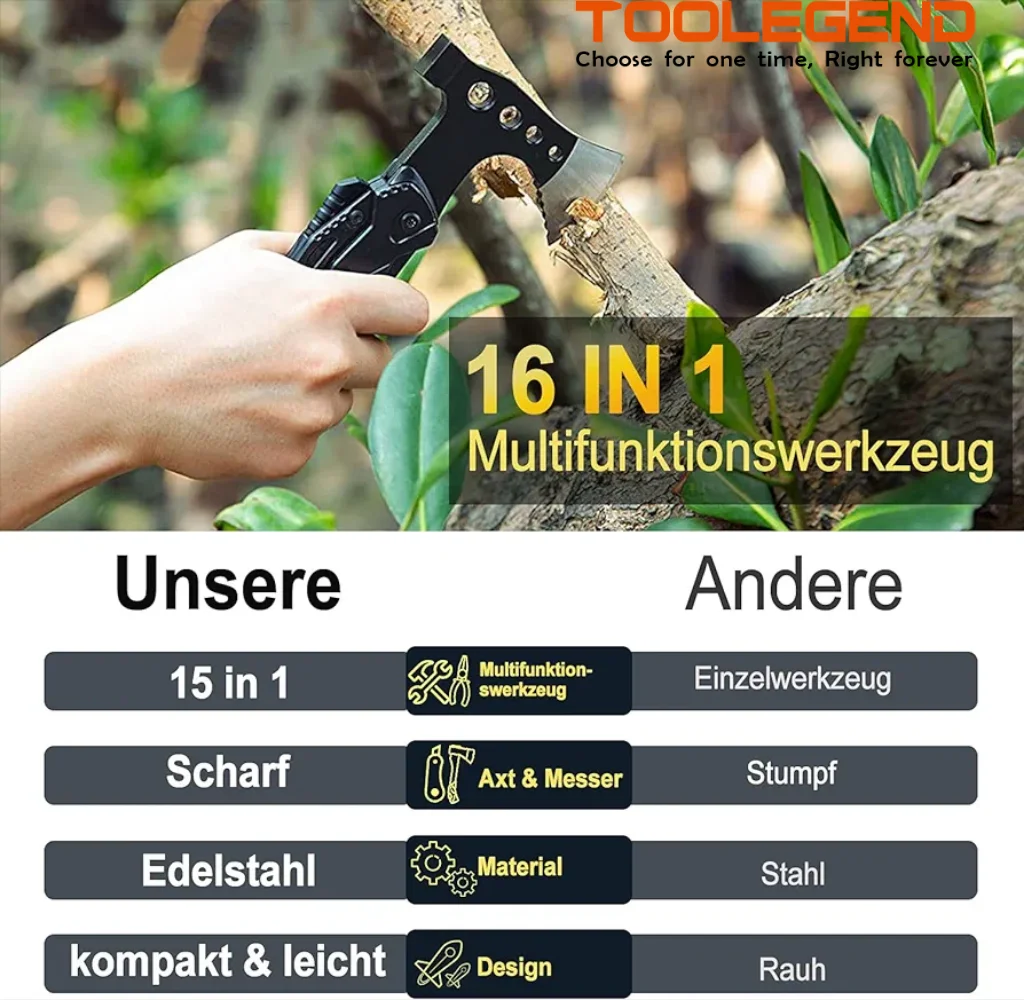 Outdoor camping multi-functional axe, convenient folding flint combination, emergency life-saving multi-purpose artifact