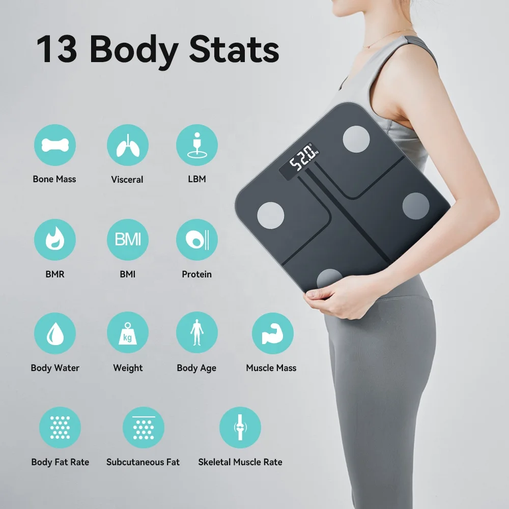 Smart Digital Body Fat Analyzer Scale BMI Function Electronic Sensor Type Battery Power Source 180kg Maximum Health Bathroom