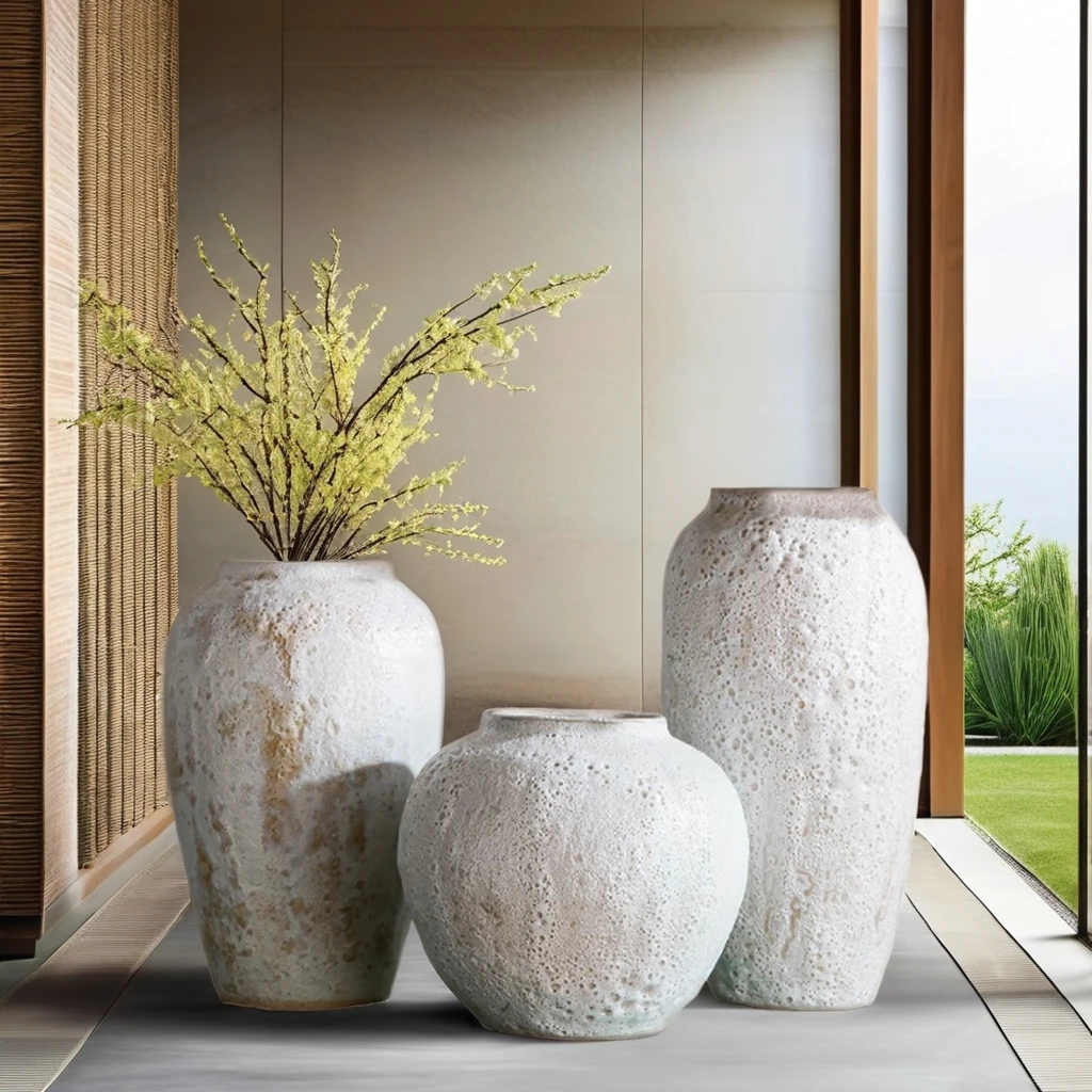 Modern Simple White Coarse Porcelain Vase Hand-shaped Clay Pot for Dry Flower Arrangement Chinese Style Home Decoration