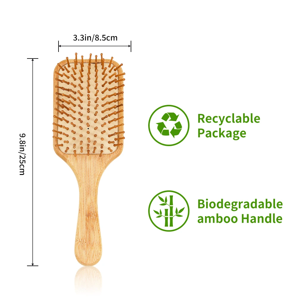 Factory-direct Sale Paddle Custom Logo Bamboo Wood Hair Brush for Detangler Women Hair Bamboo Hair Brush with Cotton Bag