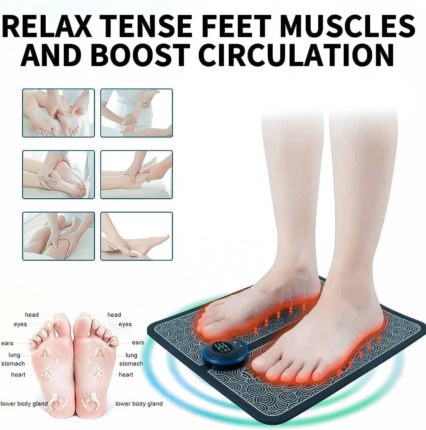Foldable Intelligent Tens Stimulator massage Pad Feet Leg Vibrator Mat Ems Foot Massager With 8 mode and 19 gears