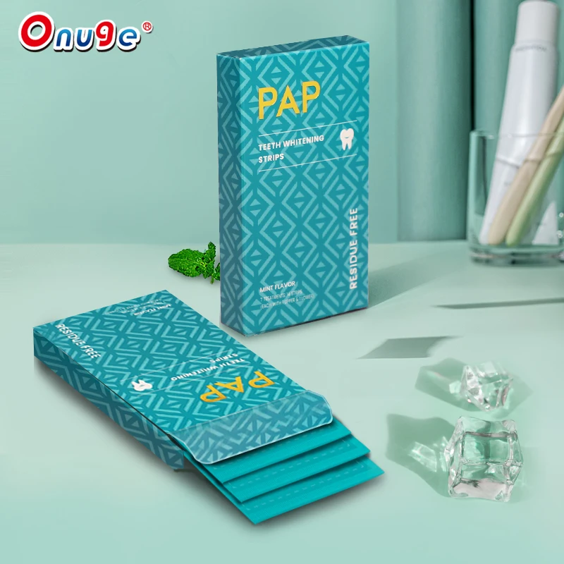 15 min Mild but Effective 3d Residue Free PAP teeth whitening strips with mint flavor wipes OEM packaging