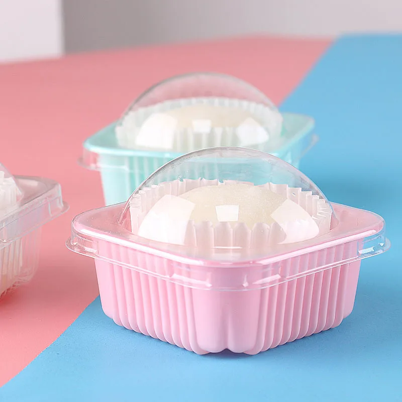 Wholesale 80g Square PET Plastic Pink Moon Cake Packaging Boxes Disposable Egg Yolk Crisp Pastry Food Dessert Packaging
