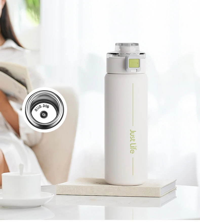 Beauchy New 316 Stainless Steel Double Wall Vacuum Insulated Cup Bouncing Water Bottle With Straw