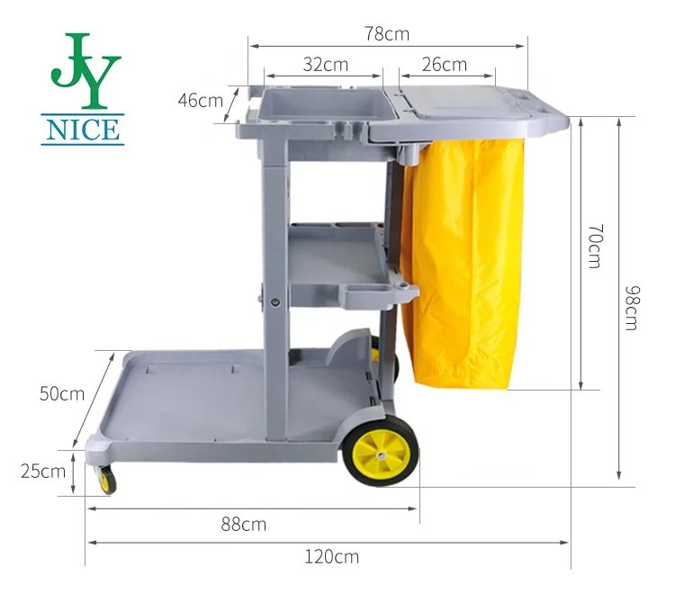 Wholesale Janitorial supply service multifunction hotel plastic housekeeping serving folding cleaning trolley janitorial cart