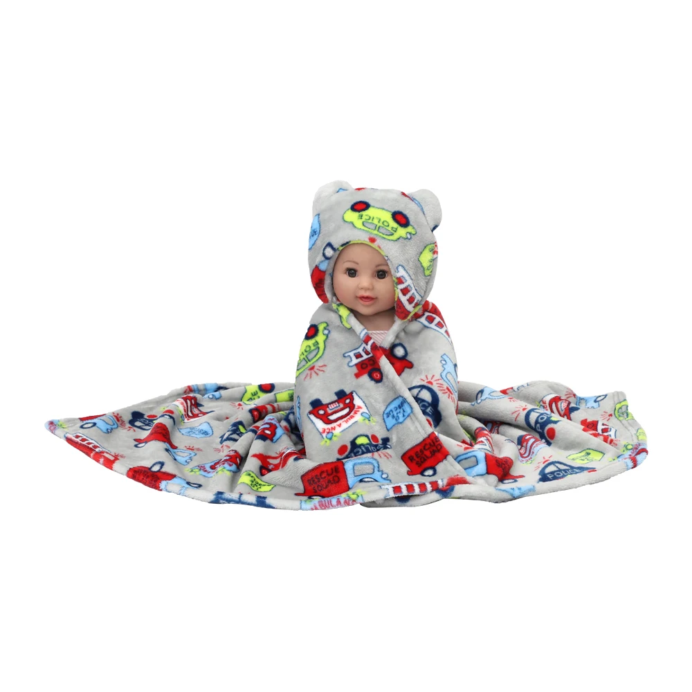 
Wholesale Winter Hooded Light Weighted Flannel Fabric Cartoon Swaddle Fleece Baby Blanket 
