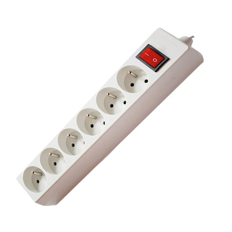 6 Way 16A 250V European extension outlet PP Power Strip Extension Socket with Switch multiple socket