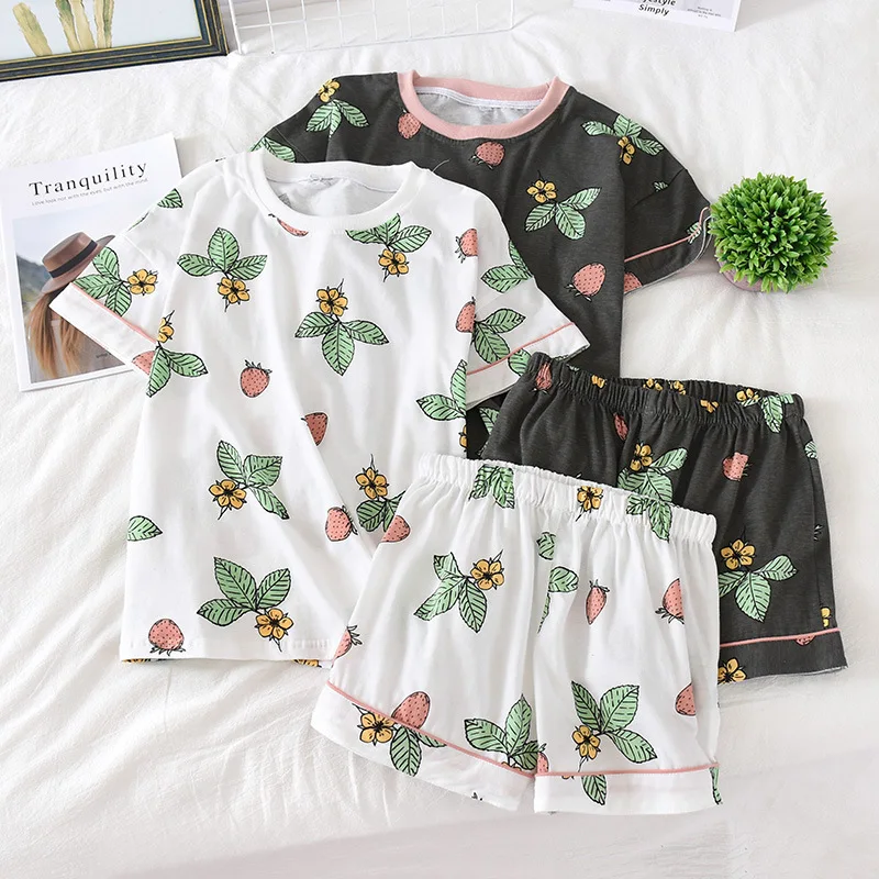 2021 new design 100% cotton  lounge wear girls cute heart pajamas women