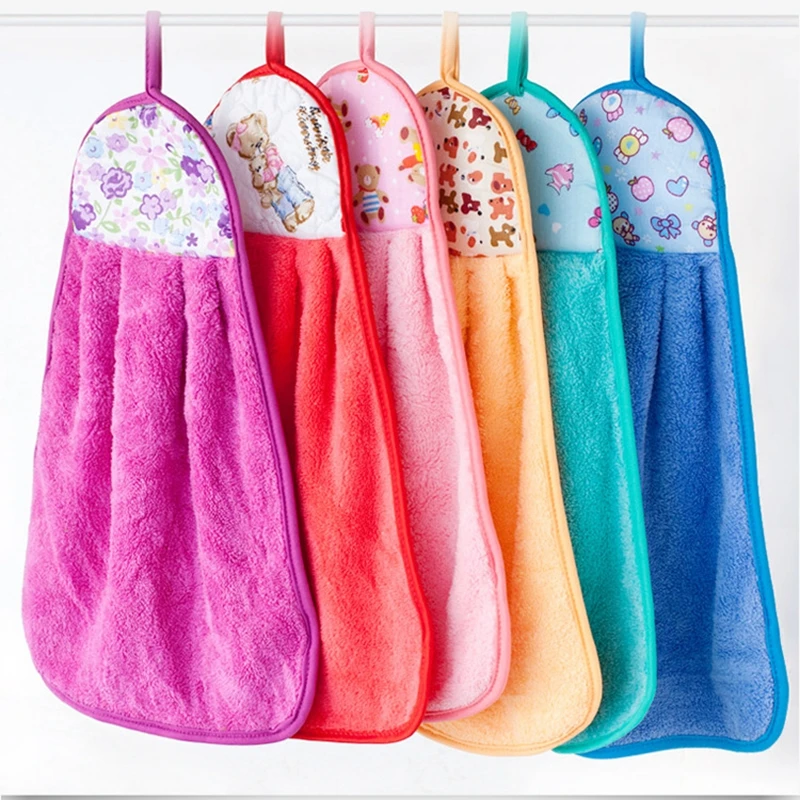 
microfiber coral fleece absorbent kitchen cartoon hand clean towel hanging towels gift towel cleaning cloth with hanger 