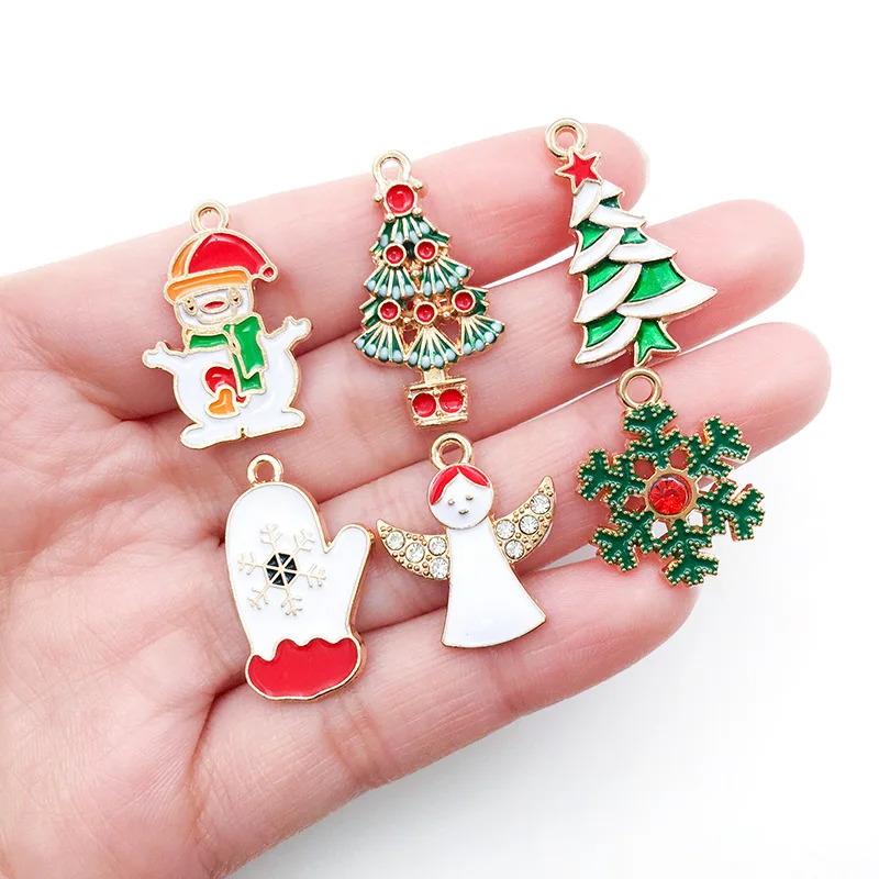 Christmas Charms Assorted Gold Plated Enamel Xmas Pendant DIY for Necklace Bracelet Jewelry Making and Crafting