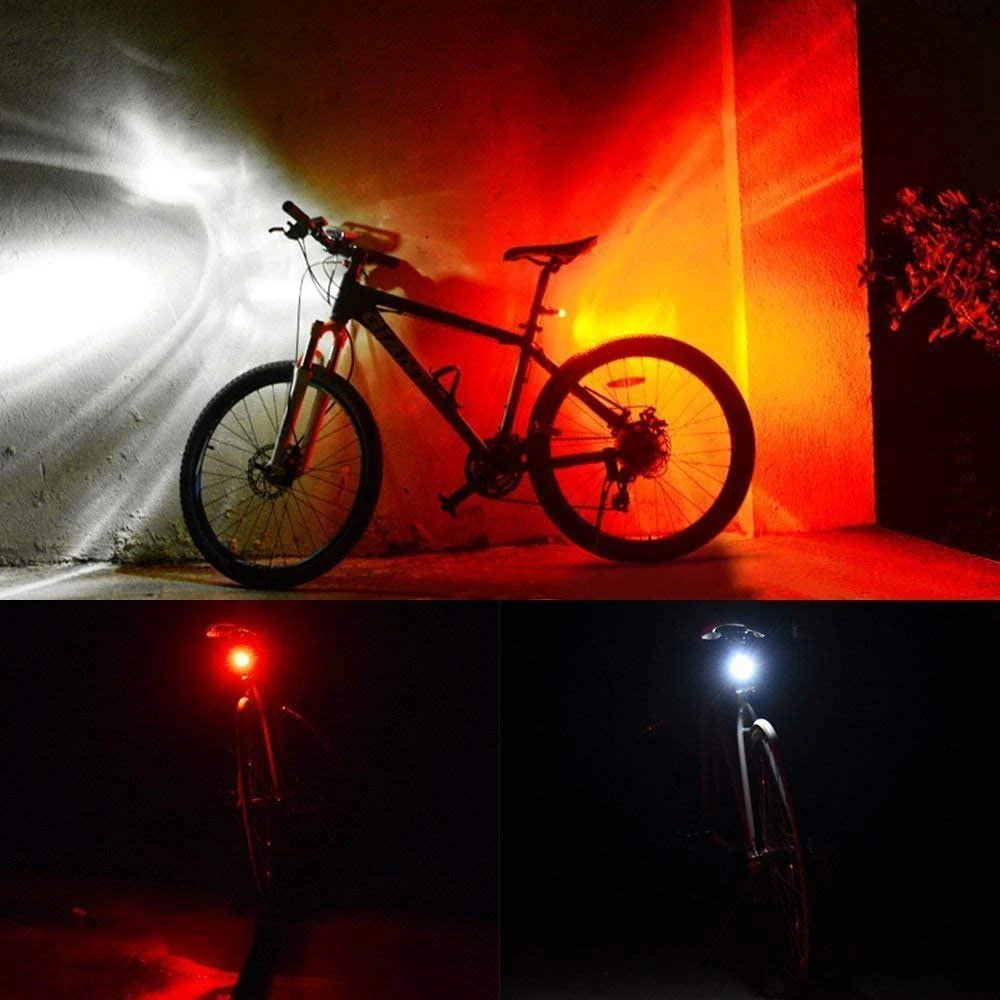  Portable Safety Front Tail Bike Light Kits Road Night Cycling Warning Bicycle Lights Set