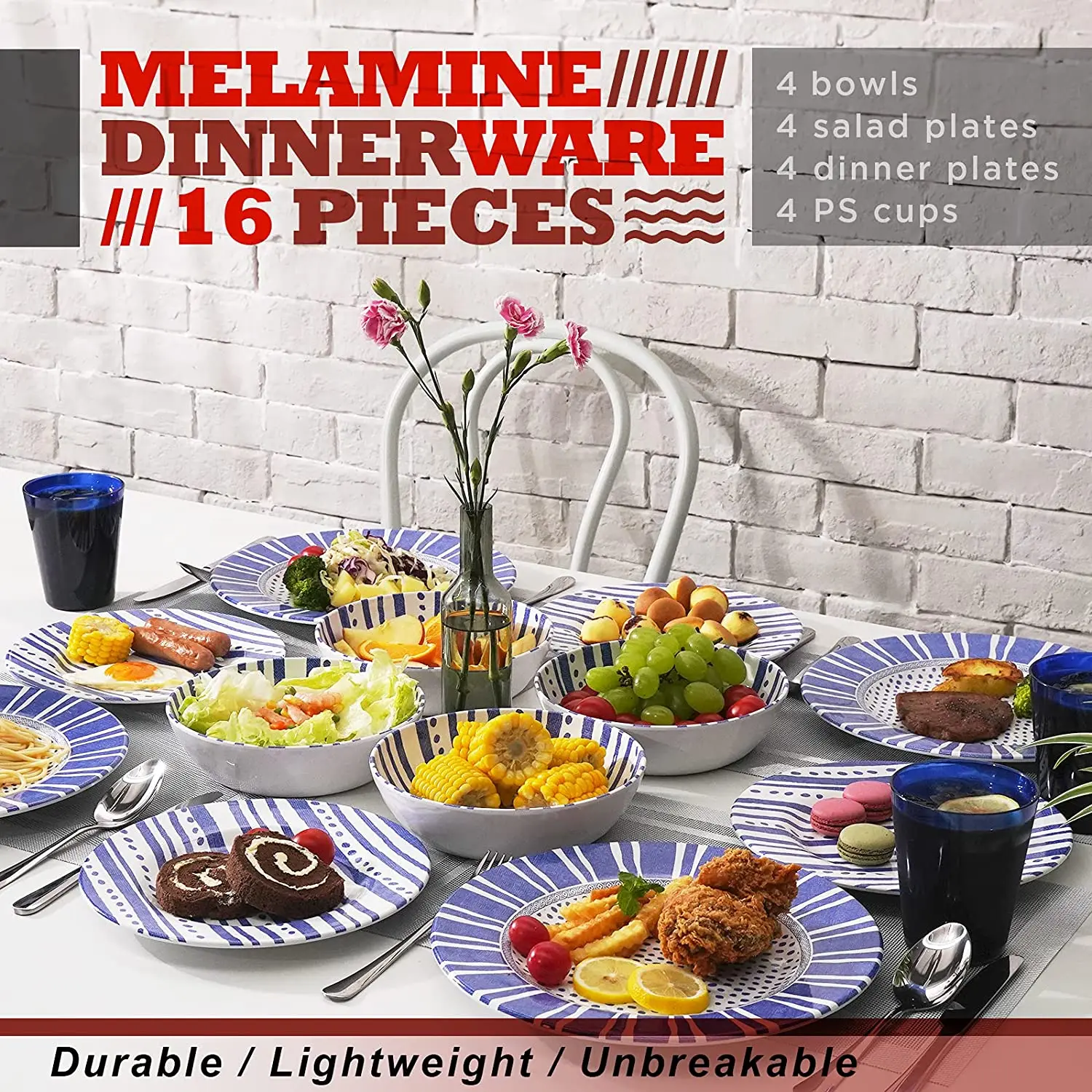 Customized light weight and unbreakable  Melamine   Camping Dishes Set with Dinner Plates and Salad Plates and Cups and Bowl