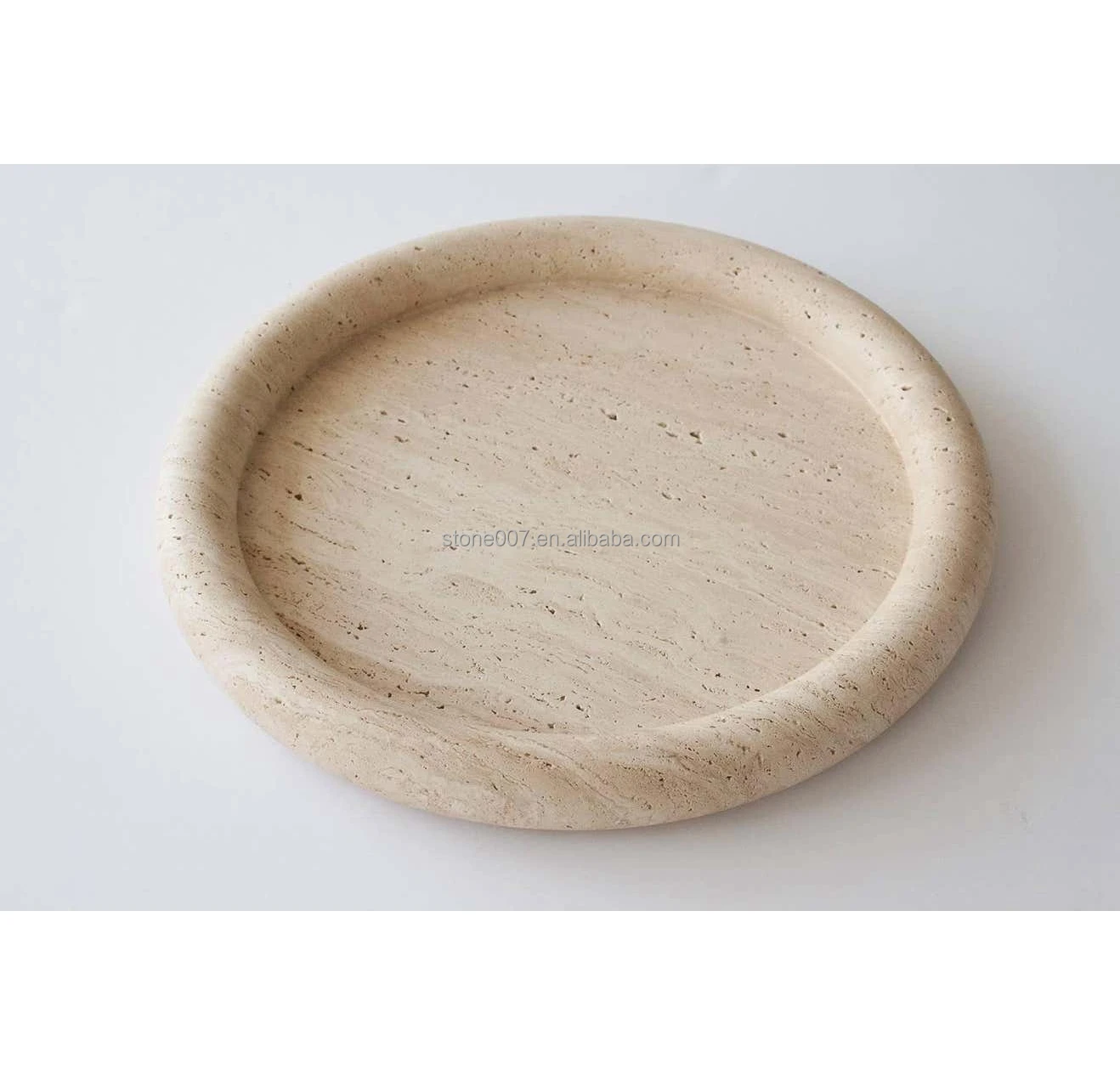 SHIHUI Customized Classic 8' Diameter Home Decor Beige Round White Travertine Catchall Low Bowl Travertine Tray