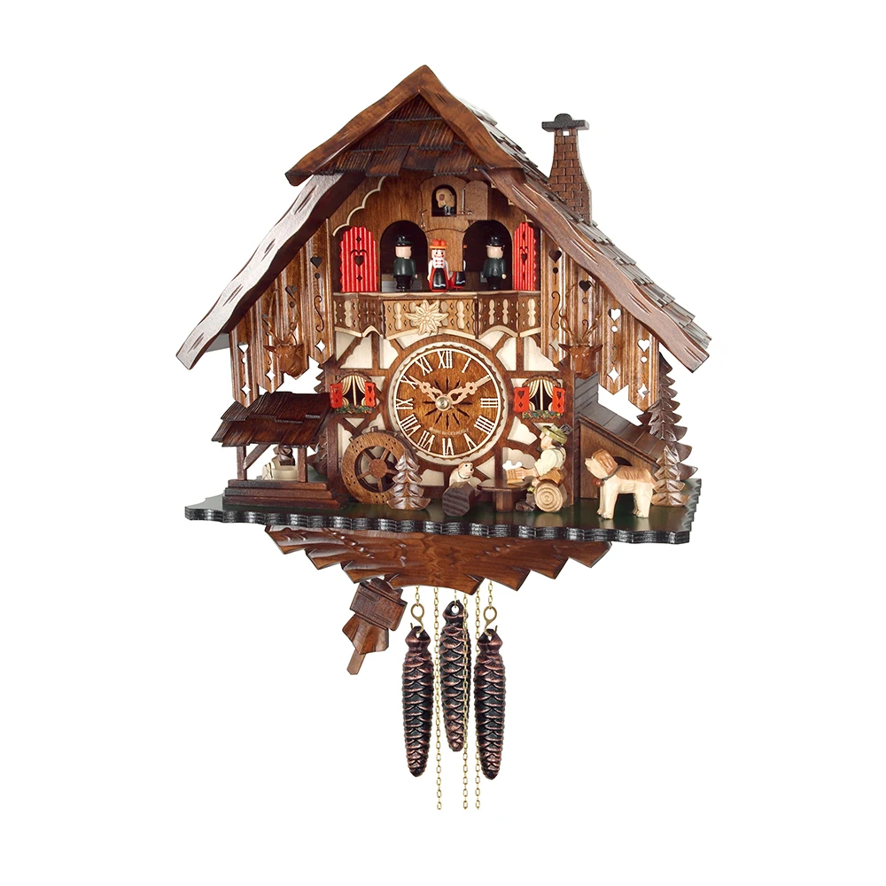 Высококачественные традиционные часы с черным лесом и кукушкой из натурального массива дерева с музыкой, сделанные в Германии