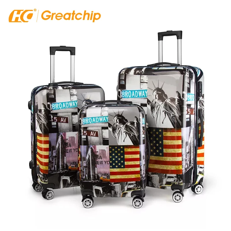 Custom Print ABS PC Suitcase Carry On Hard Shell Travelling Bags  Case Luggage Sets