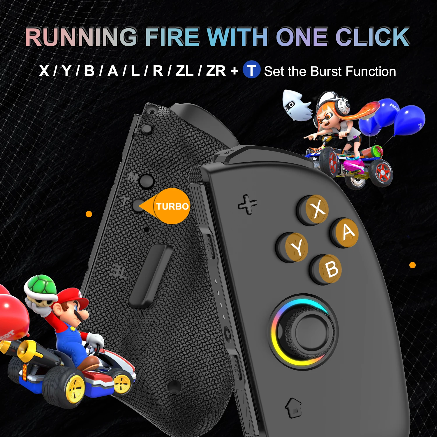 Joy Pad Controller for Switch/Switch OLED, Wireless Replacement Switch Controller 8 Colors Adjustable LED Joypad Controller