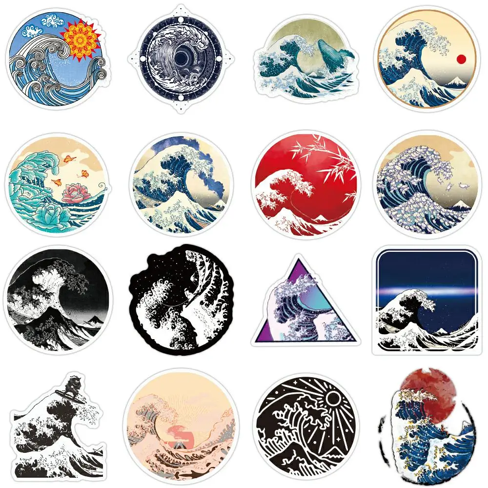 50 Pcs Japanese Art Painting Beach Wave Collection Stickers Scrapbook Diary Paper Decals Waterproof Vinyl Custom Stickers