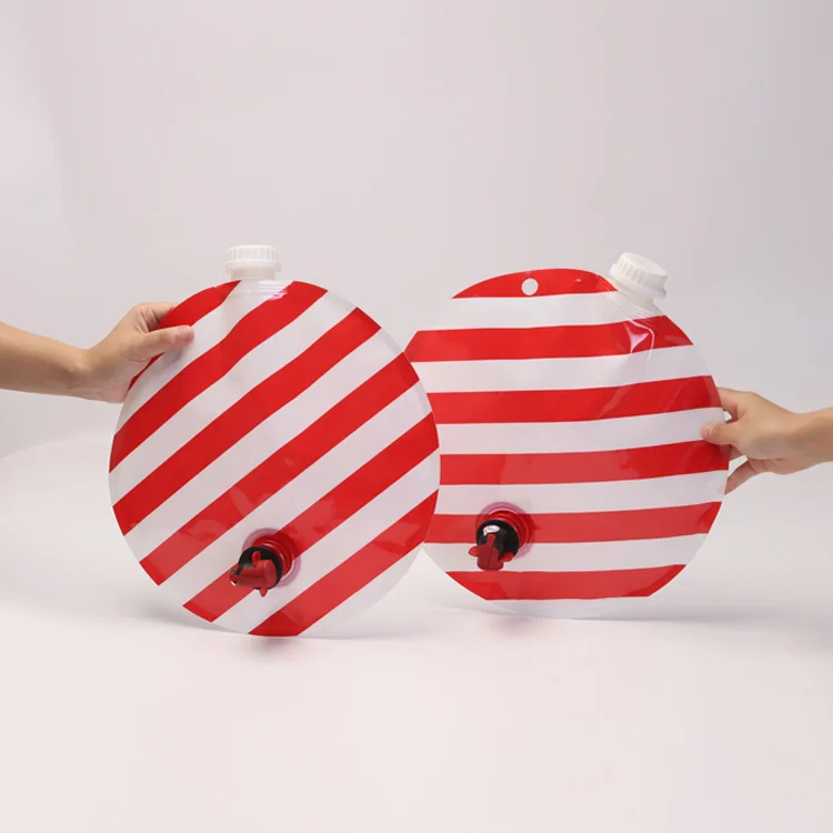Logo Printing Round Shape Drink Beverage Juice Fruit Wine Liquid Spout Packaging Aluminum Foil Bags with Dispenser