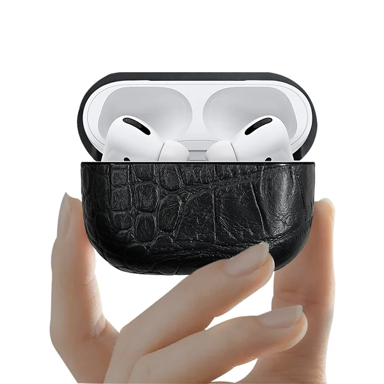 
2021 luxury shockproof square handmade leather earphone protective case for airpods 