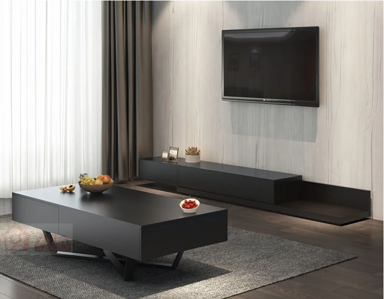 Nordic minimalist TV cabinet coffee table combination modern light luxury retractable TV cabinet