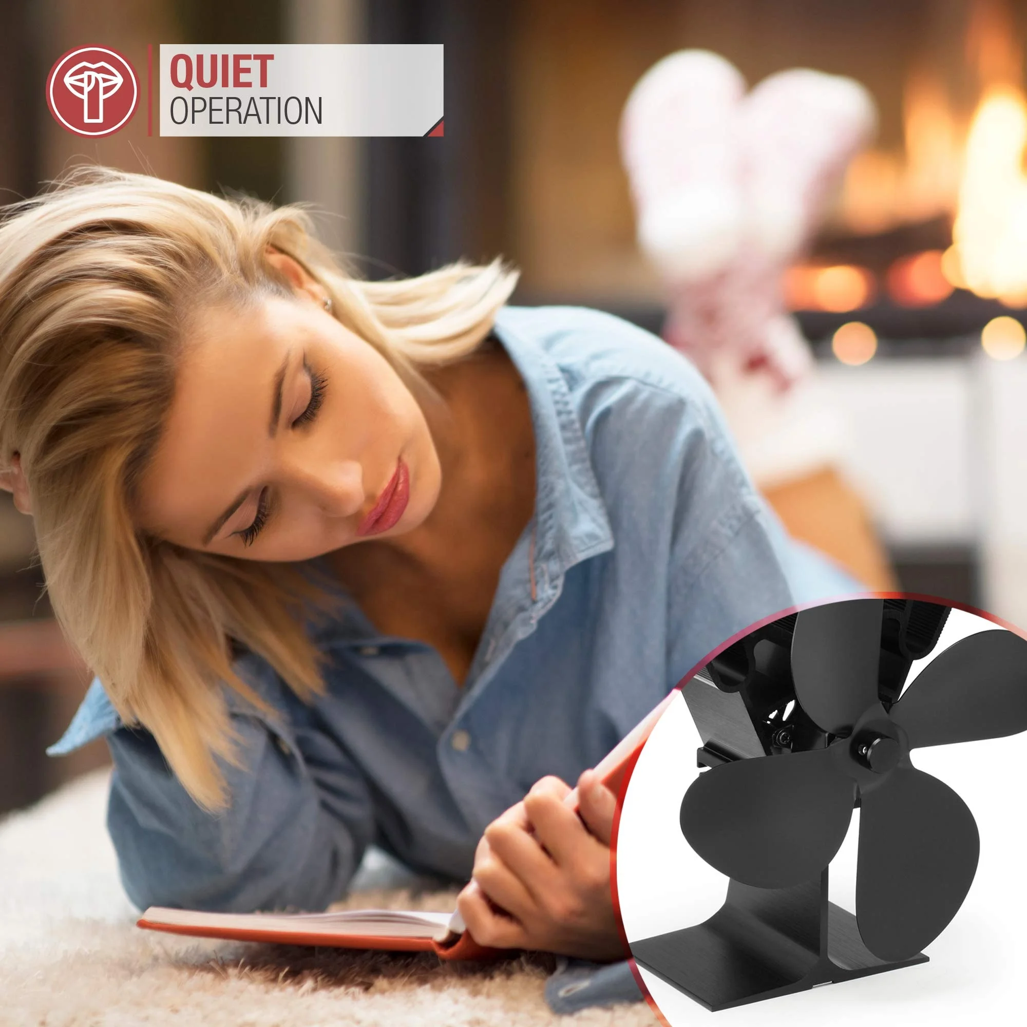 New Designed Custom Logo 4 Blades Wood Burning Ventilation Fireplace Heat Powered Wood Burner Fireplace Stove Fan for Home Hotel