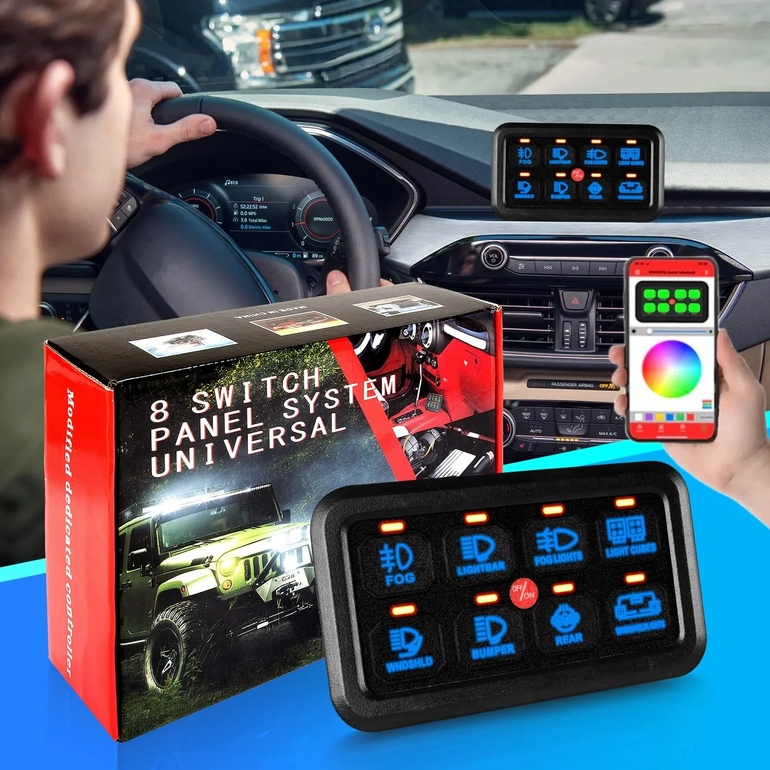 Off Road 4x4 12v 24v App Control 8 Gang Led Switch Boat Panel With Circuit Control for Car