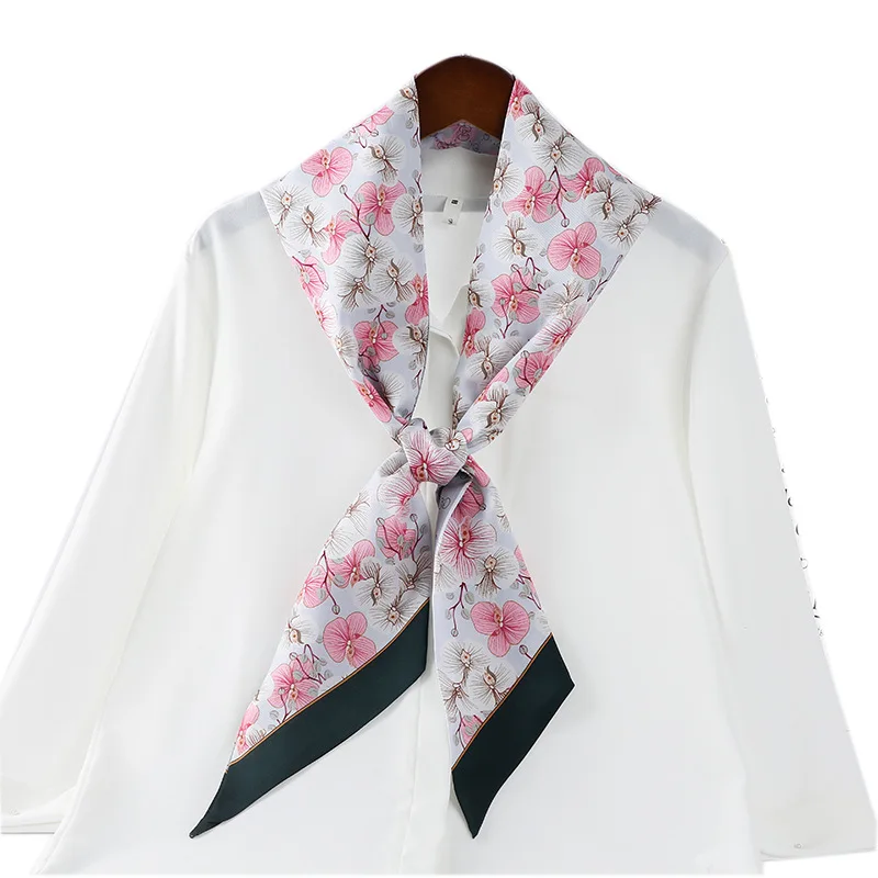 Factory Direct Supply custom Floral Scarf Women Simple Fashion Career Thin Narrow Strip Small Scarf