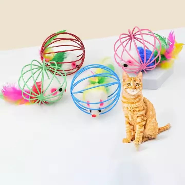 Товары для кошек милый подарок котенка металлический шар клетка плюшевая мышь забавные интерактивные игрушки