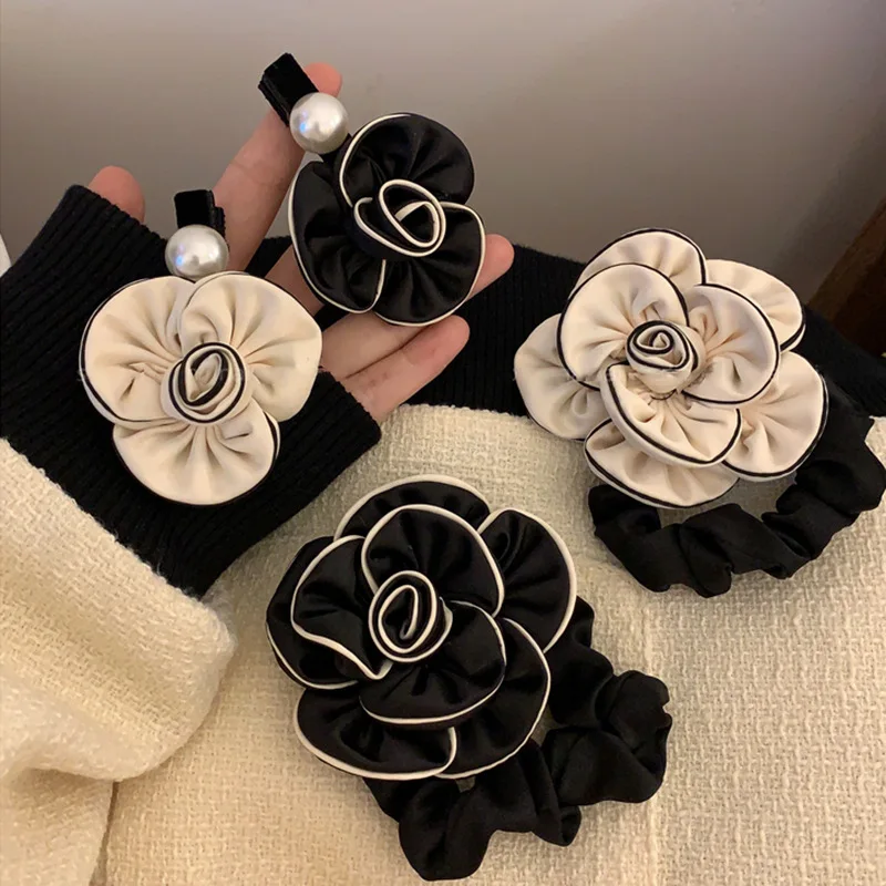 Korean Women Head  Accessories Flower Hair Bands Vintage Pearls  Ponytail holder Flower Hair Clip Elegant Girls Hair Ties