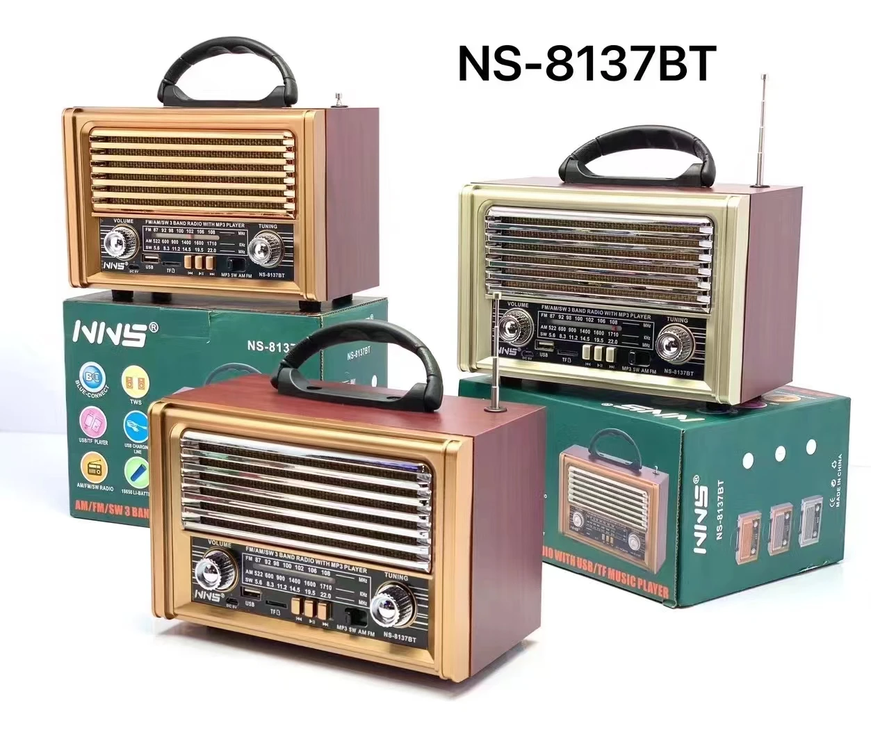 Portable radio wooden headset  radio desktop radio speaker  FM AM SW 3 band MP3 speaker   NS-8137BT