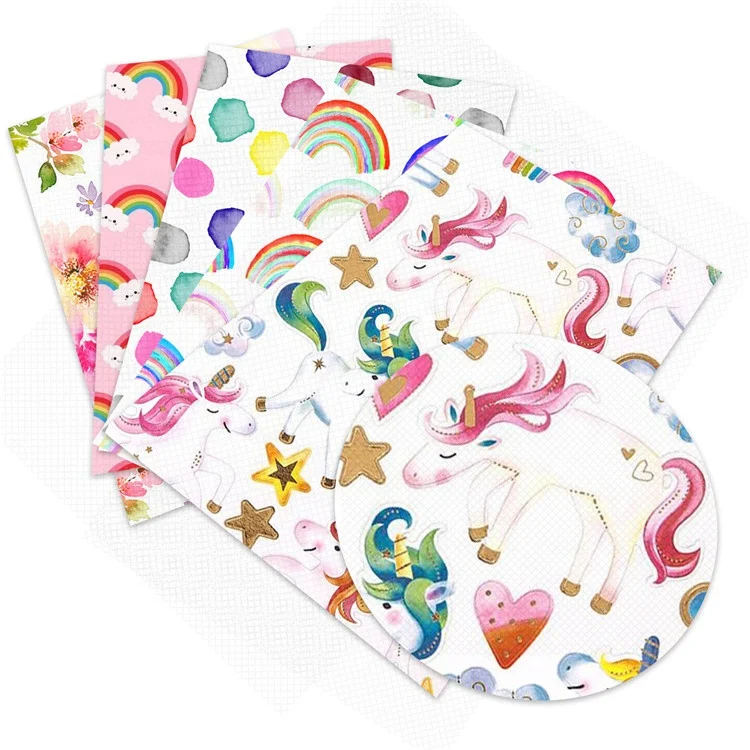 30*140cm Cute Rainbow Unicorn Flower Printed Faux Synthetic Leather Fabric Sheets For Hairbows Crafts Keychain 15527
