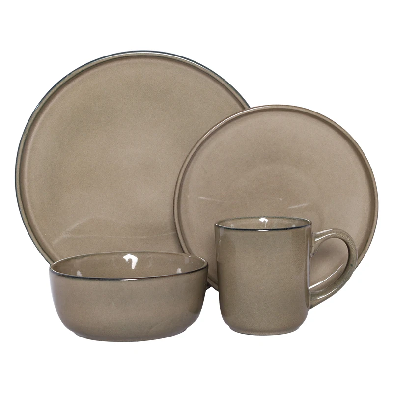 Wholesale Cheap Color Reactive Glaze 16pcs Ceramic breakfast dinnerware set