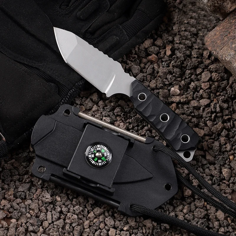 Johold High Buality Mini Fixed Blade Survival Knife Outdoor Hunting Tactical Hunting Knife With Flintstone Compass