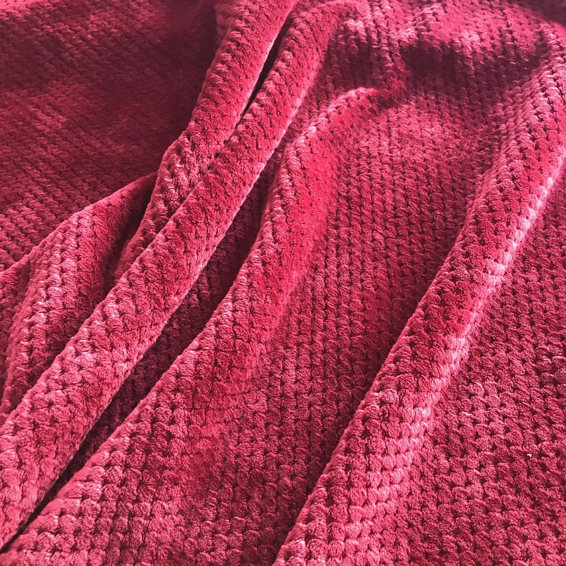 Red Plaid Fabric 490GSM Heavy Thick Brushed Bonded Jacquard Popcorn Flannel Sherpa Fleece Small Check Knit 100% Polyester Plain
