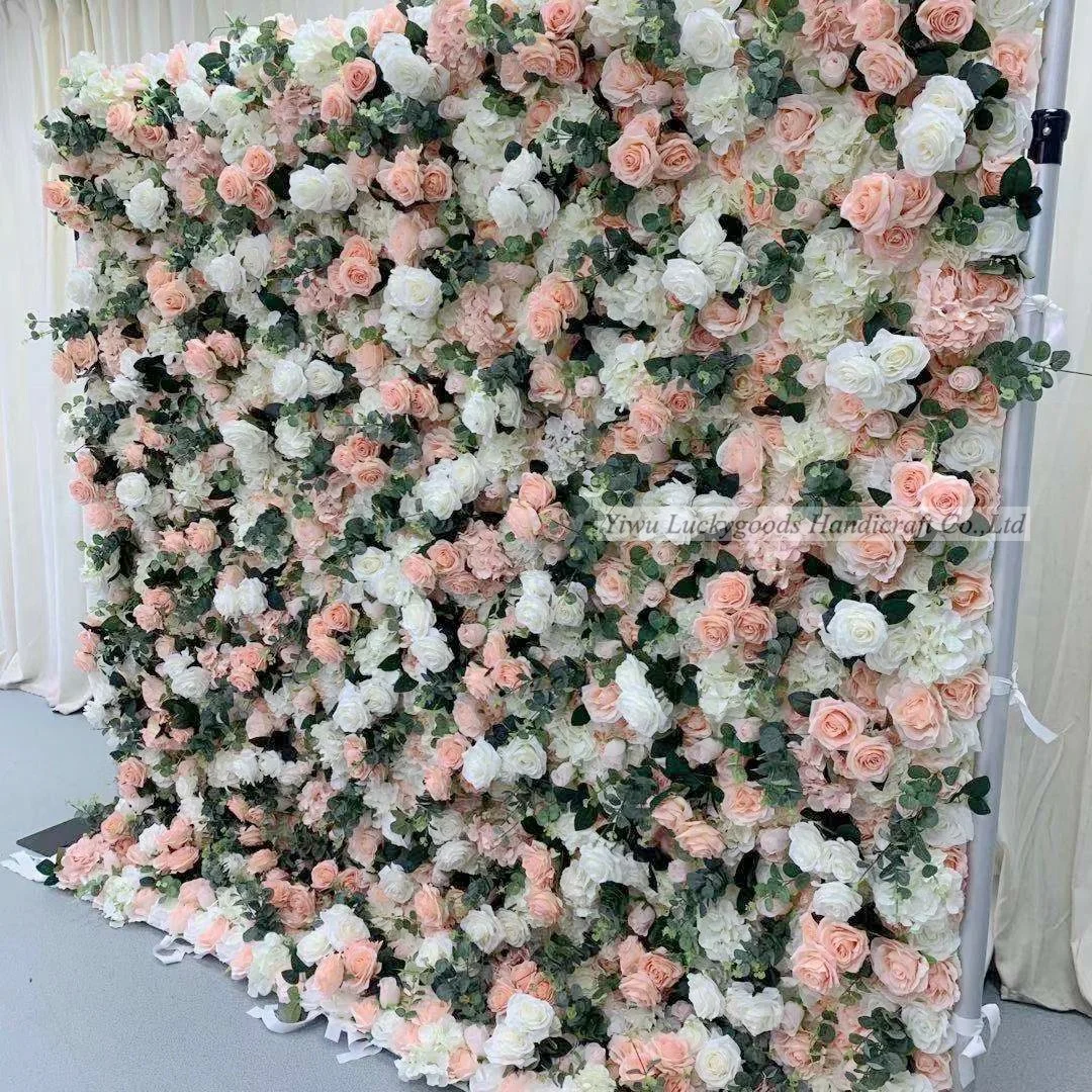 LFB1834 Luckygoods wedding decoration white rose greenery roll up flowers panels flower wall