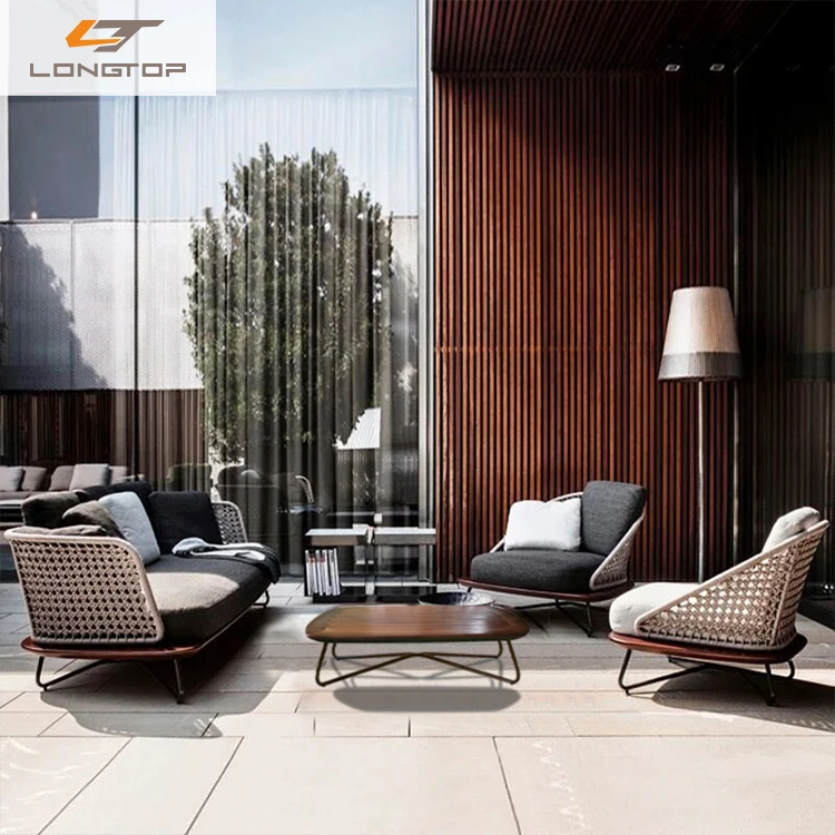 Modern Outdoor Courtyard Aluminum Frame Balcony Rope Chair Sofa Terrace Outdoor Leisure Sofa Garden Combination Furniture Set