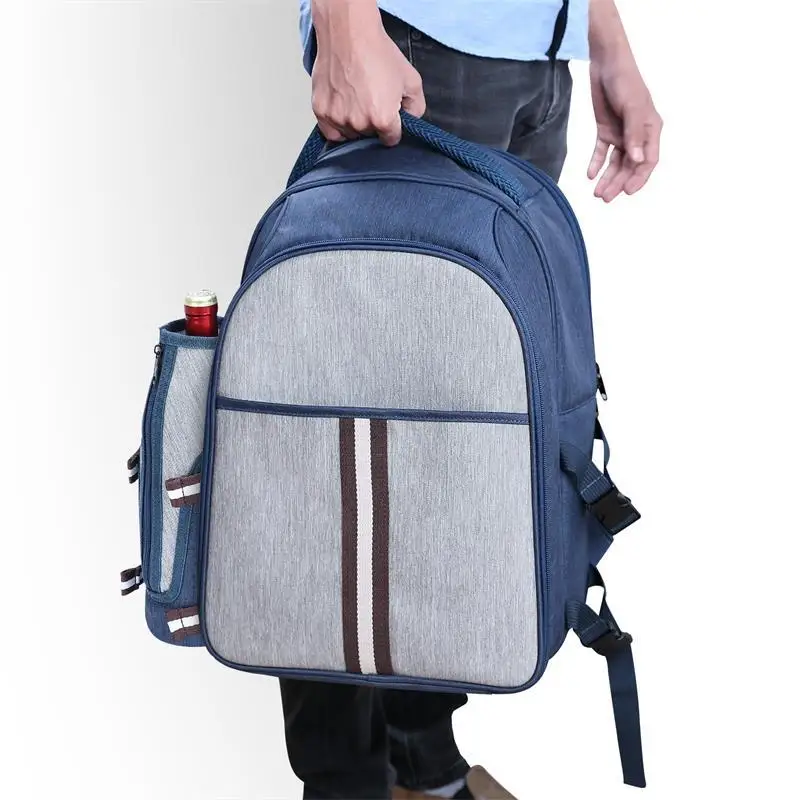 Oxford Cooler Bags Backpack for Outdoor Camping Insulation Bagpack with Tableware Holder and Pouch Waterproof Lunch Picnic Bags