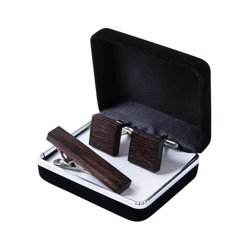 Factory Custom Mens Bamboo Wooden Cufflink and Tie clip set with customized logo