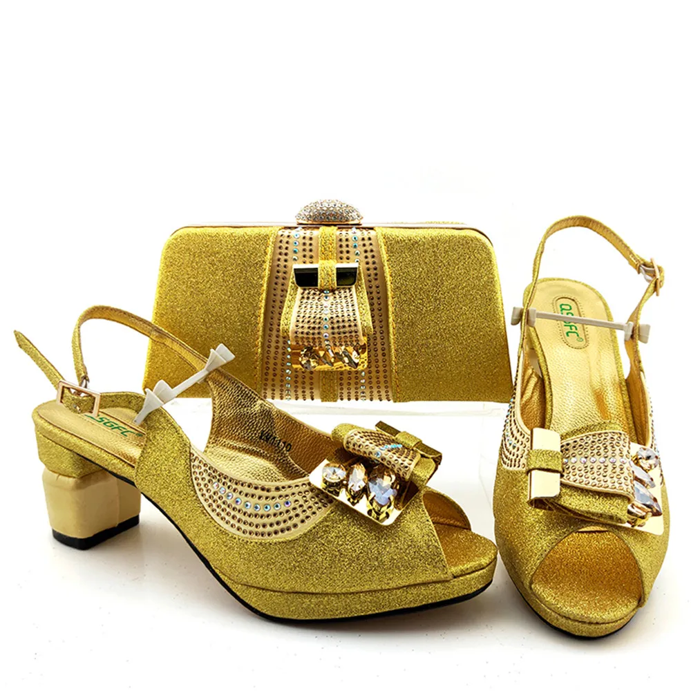 latest fashion ladies party shoes with matching bags set flat heel platform shoes decorated with stones  EF41