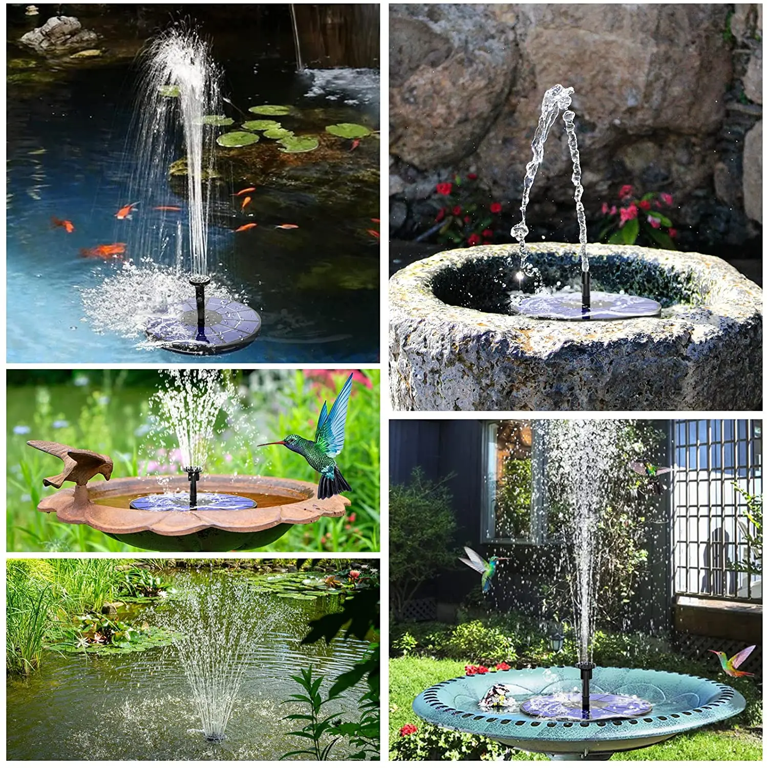 3.5W Solar Fountain Pump Built-in 1500mAH Battery Solar Bird Bath Fountain Pump with 6 Nozzles