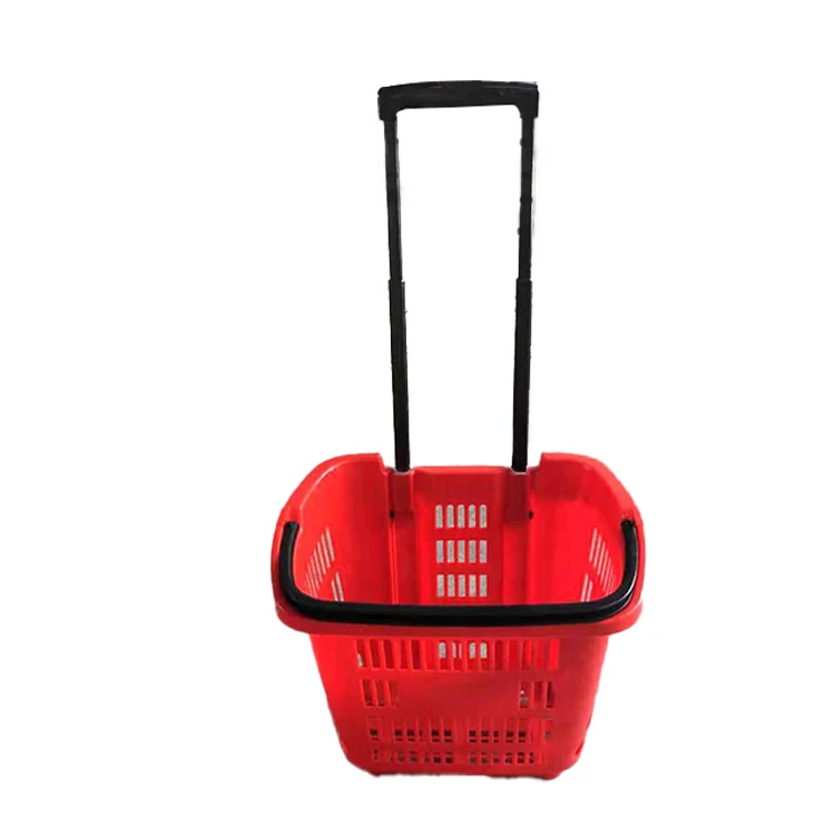 Factory Wholesale portable Trolley supermarket basket plastic shopping push cart with wheel