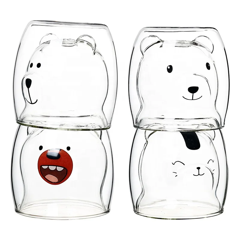 Factory Wholesale 250ml Bear Shaped borosilicate double wall glass coffee cup